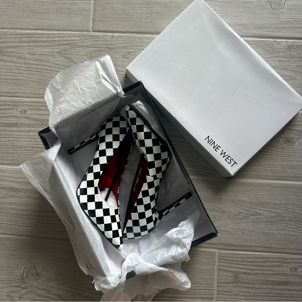 Nine West Black and White Checkered Pumps - Picture 2 of 5